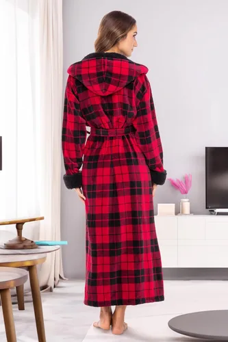 Vista 4 de Alexander Del Rossa - Bata de baño larga de forro polar cálido con capucha, para mujer