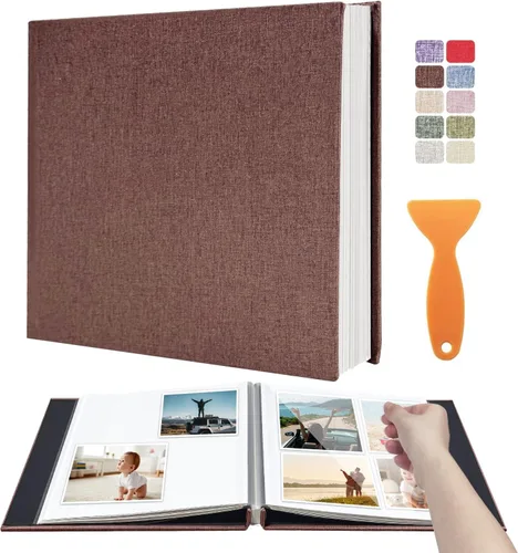 Vista 26 de Álbum autoadhesivo para fotos de 4 x 6 pulgadas, álbum de recortes con cubierta de lino magnética, 30 páginas adhesivas en blanco, para familiares