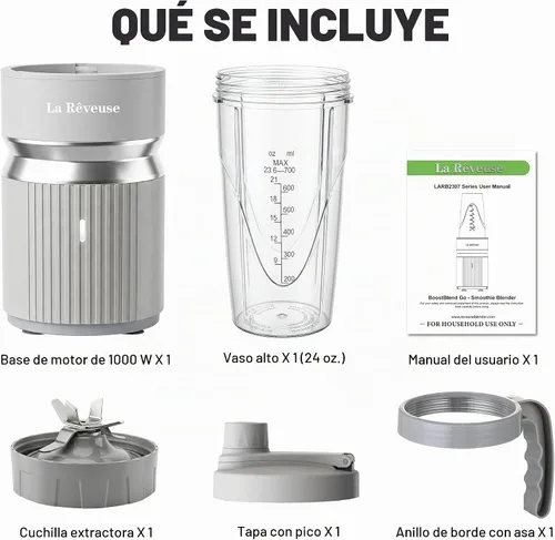 Vista 5 de La Reveuse Licuadora personal de 1000 vatios para batidos, batidos, gris