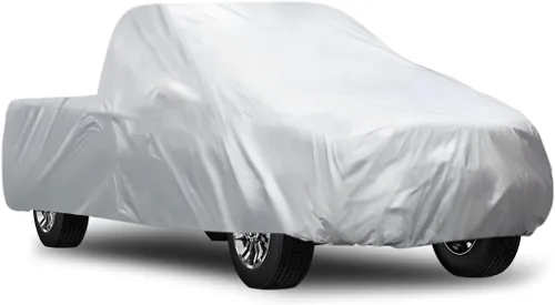 Vista 11 de Cubierta protectora de autos Uxcell 190T, cubierta de poliéster, impermeable y transpirable para todo tipo de clima, Blanco/Plateado