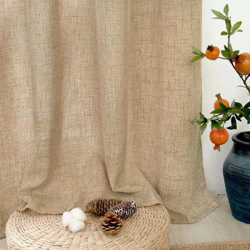 Vista 9 de Cortinas de Lino Toffee de 63 Pulgadas de Largo para Sala de Estar/Dormitorio, Arpillera Gruesa Texturizada Filtrado de Luz No Transparente