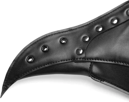 Vista 7 de PartyHop Máscara negra del médico de la peste del cuero de la PU, máscara facial de gas steampunk de la nariz larga del pájaro del páj