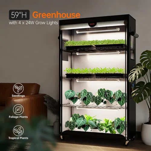 Vista 2 de Bstrip Invernadero interior con luz de cultivo, estante para plantas con tienda de cultivo de tela Oxford, gabinete de invernadero