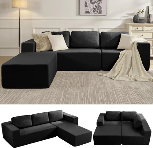 Vista 13 de Furnify Sofá modular tapizado de espuma de 30", Sofá de piso tapizado con almohada, Silla puf para dormitorio y sala de estar, No requiere