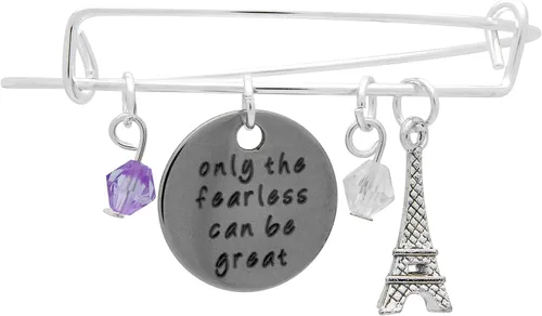 Vista 2 de Art Attack Silvertone Only Fearless Can Be Great Paris - Pulsera extensible con cuentas de la Torre Eiffel, Metal, Sin gemas.