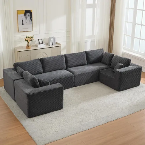 Vista 12 de Sofá modular Cloud de 106 pulgadas con diván en forma de L, moderno sofá modular sin hueso con asiento profundo, sofás tapizados para sala de estar