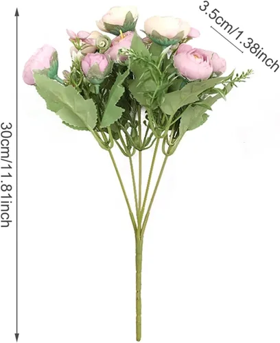 Vista 2 de Flores artificiales, 1 ramo de 12 cabezas, peonía artificial, té de rosas, flores de seda de camelia para bricolaje, hogar, jardín, decoración
