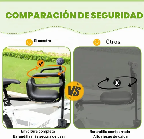 Vista 6 de Asiento de bicicleta para niños con barandilla retráctil para niños de 8 meses a 5 años