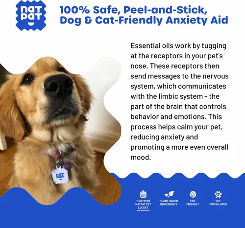Vista 3 de NATPAT Pet Zen - Parches calmantes para perros – Alivio eficaz del estrés sin medicamentos para viajes, fuegos artificiales y ansiedad por