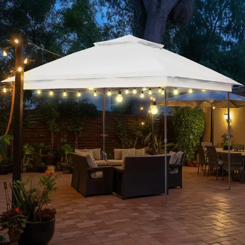 Vista 5 de GDY 11x11 ft Gazebo Tent Folding Heavy Duty Height Adjustable Sun Shelter Gazebos, White