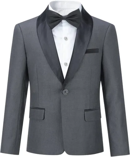 Vista 2 de Boyland Traje de esmoquin para niños, chal con solapa, 2 piezas, ajustado, chaqueta y pantalones, conjunto de traje para fiesta de graduación