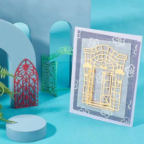 Vista 7 de ORIGACH 4 piezas de marco de ventana para puerta, fondo de encaje, troquelados, plantillas en relieve, molde de plantilla para álbumes de recortes