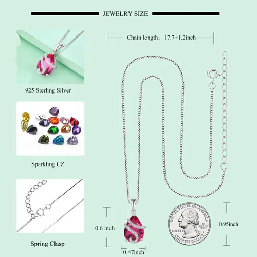 Vista 5 de STARCHENIE Juego de joyas de plata de ley 925 con rubí para mujer, con piedra natal de corte pera, regalo de julio