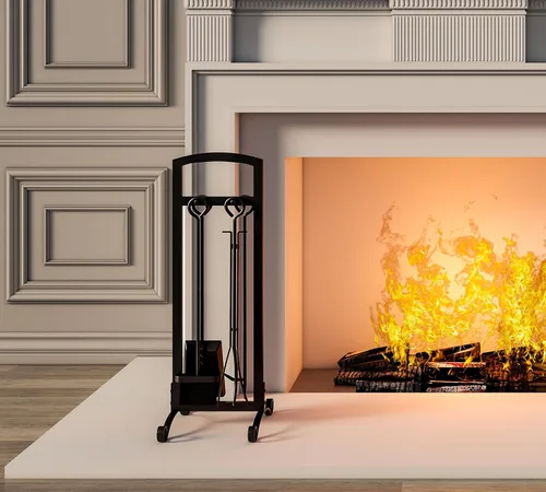 Vista 7 de Juego de herramientas para chimenea de 5 piezas, accesorios elegantes y simples para el hogar con póker, pinzas, pala, cepillo, negro