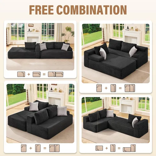 Vista 6 de Hobestluk Sofá Seccional Modular, Sofás Sin Estructura Rígida de 96" para Sala de Estar, Sofá Seccional de Espuma Viscoelástica con Chaise