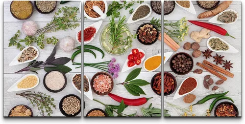 Vista 59 de wall26 Lienzo enmarcado para pared, juego de arte de hierbas, verduras y condimentos en madera, alimentos, fotografía cultural, realismo, paisaje