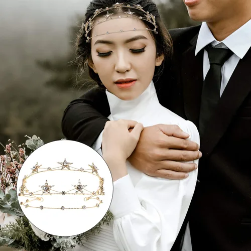 Vista 7 de Uonlytech Diadema de aleación de estrellas de diosa corona de diadema nupcial tiara accesorio de boda dorado
