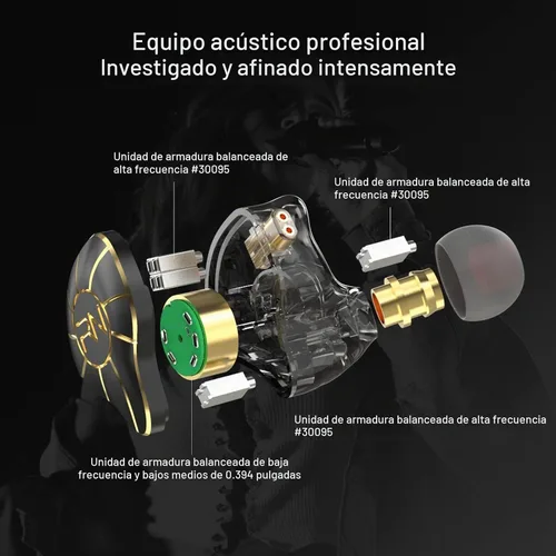 Vista 5 de RevoNext - Auriculares HiFi IEM con micrófono, auriculares híbridos 4BA+1DD con cable, auriculares con monitor intrauditivo con cable desmontable