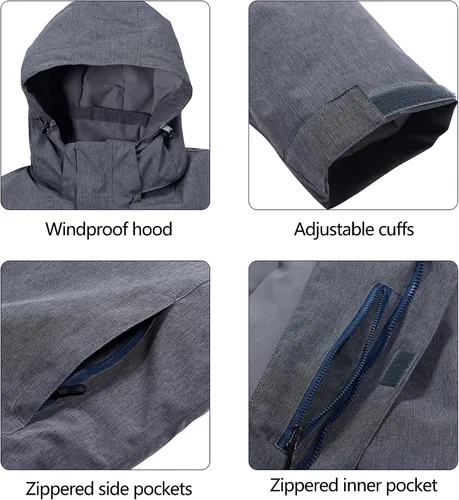 Vista 6 de Little Donkey Andy Chaqueta impermeable de esquí y snowboard para mujer, abrigo cálido resistente al viento con capucha desmontable
