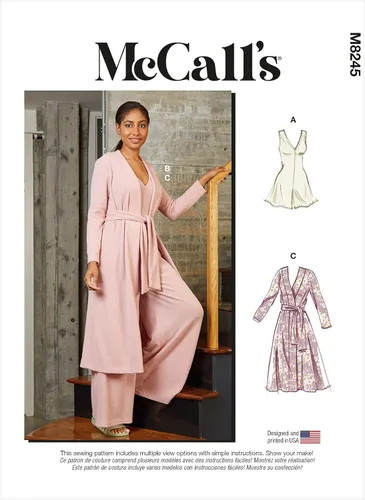 Vista 8 de McCall's M8245A - Paquete de patrón de costura de pierna ancha para señoritas, overol, banda y bata, código de diseño M8245, tallas XS-S-M-L-XL/XXL