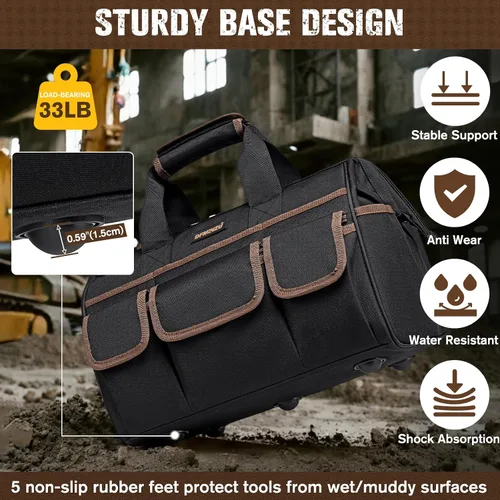 Vista 5 de Bolsas de herramientas resistentes de 16.5 pulgadas para hombres, bolsa de herramientas grande de 34 bolsillos con correa de hombro ajustable