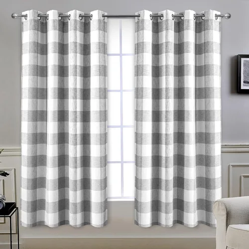 Vista 13 de Cortinas de cuadros de búfalo DriftAway a cuadros negro y blanco extralargas con tratamiento ojo de sargento para dormitorio y sala de estar