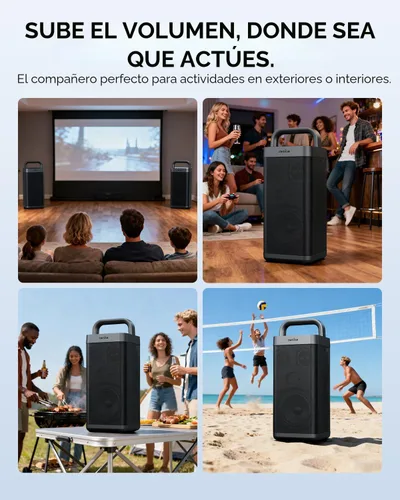 Vista 8 de COMISO Altavoz Bluetooth portátil con graves profundos, 150W de potencia máxima, altavoz impermeable IPX6 para exteriores con 12 horas