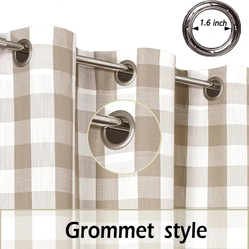 Vista 4 de Amzdecor Cortinas a cuadros con ojales de búfalo de 54 pulgadas de largo, cortinas texturizadas semitransparentes para sala de estar, dormitorio