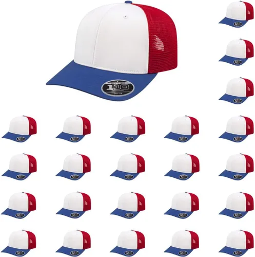 Vista 128 de Cap America i8502 Flexfit 110 Premium - Gorra de camionero de perfil medio con 6 paneles de malla trasera con protección UV y cierre ajustable