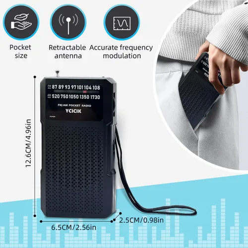 Vista 7 de Radios portátil Am Fm, radio a batería con conector para auriculares y clip trasero, radio de bolsillo con recepción de largo alcance para personas