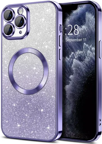 Vista 86 de Hython Funda para iPhone 13 Pro transparente con purpurina magnética [compatible con MagSafe] Protector completo de lente de cámara delgado