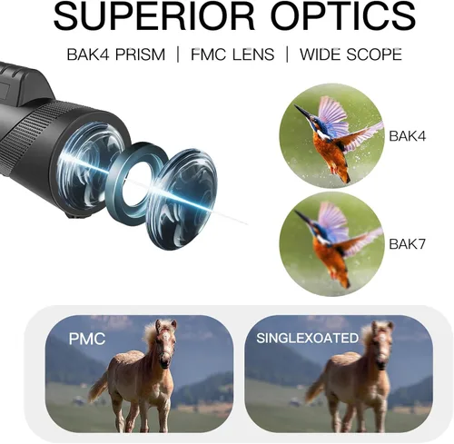 Vista 2 de Monocular de alta potencia de 10 x 42 para adultos, telescopio monocular compacto de grado militar con trípode, diseño ligero e impermeable, prisma