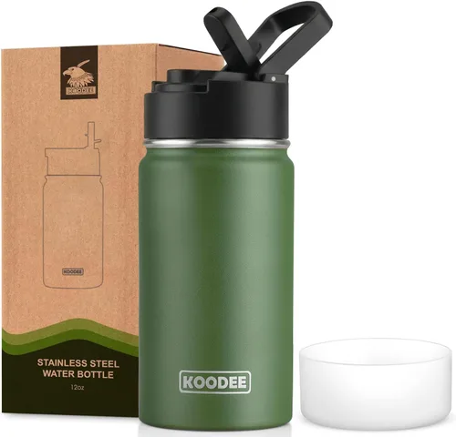 Vista 145 de koodee Botella de agua para niños, botella de agua de acero inoxidable de 12 onzas con aislamiento al vacío para la escuela, botella de agua de boca