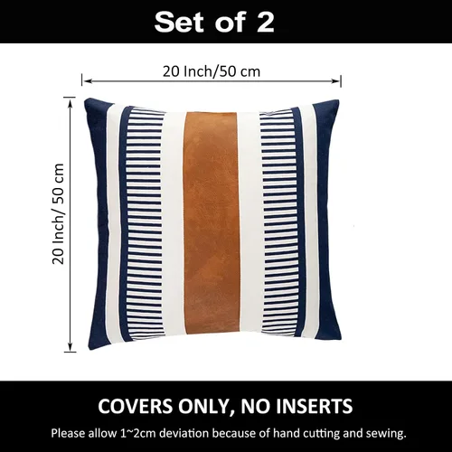 Vista 5 de Juego de 2 fundas de almohada decorativas de 20 x 20 pulgadas, estilo bohemio, a rayas, para sofá, cama, sala de estar, color azul marino