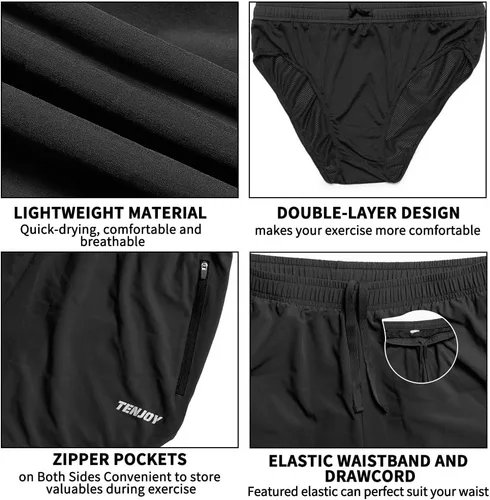 Vista 5 de TENJOY Pantalones cortos de correr para hombre, pantalones cortos de entrenamiento atléticos para hombre, pantalones cortos deportivos de 3 pulgadas