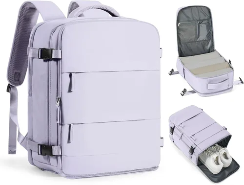 Vista 61 de Mochila de viaje grande, bolsa de mano, aprobada para aviones, para artículos personales, para hombre o mujer, color beige con marrón