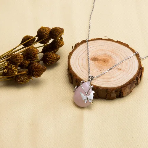 Vista 3 de Bivei Collar con colgante de cristal curativo de amatista y ópalita de cuarzo rosa con envoltura de alambre vintage