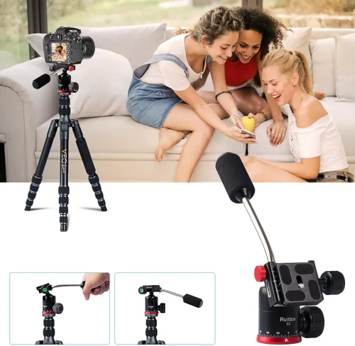 Vista 5 de Cabeza de bola de trípode, soporte de cámara Ruittos Pan Head con placa de zapata de liberación rápida y asa, cabezal de bola panorámico 360
