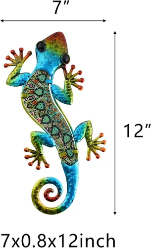 Vista 5 de HONGLAND 2 piezas de metal Gecko decoración de pared lagarto jardín arte escultura de vidrio colgante para valla de patio interior y exterior