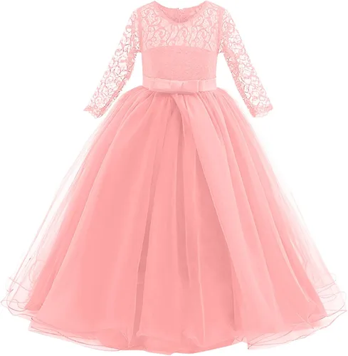 Vista 4 de Vestidos de punto de manga larga para niña pequeña, vestidos de princesa tutú de malla de encaje