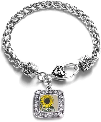 Vista 103 de Pulsera de dijes cuadrados de plata con joyería de circonita cúbica