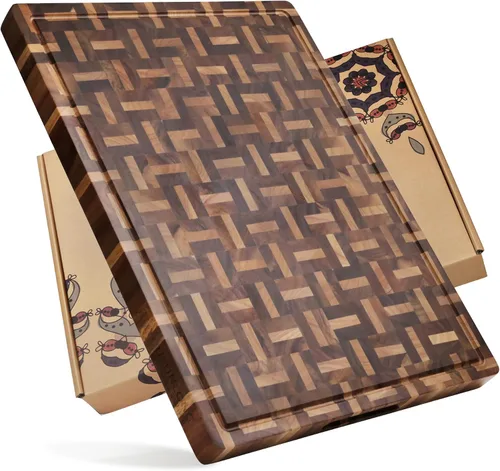 Vista 9 de YOUSUNLONG Cutting Board Large End Grain Acacia Wood Mixed With Oak - 1.5in Thick - 16''x13''Oversized Cutting Boards - Sustainable Kitchen Chopping
