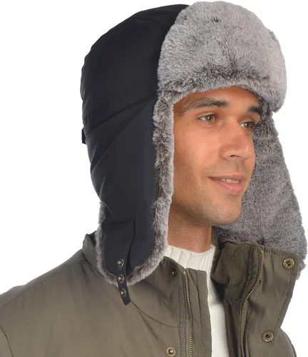 Vista 7 de Sombrero de trampero cálido de invierno, sombrero de piel rusa, sombrero esquimal Ushanka, solapa con piel sintética para hombres o mujeres