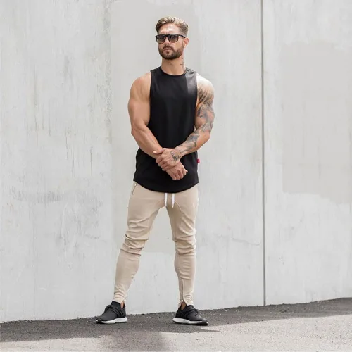Vista 5 de ZUEVI Camiseta sin mangas con corte muscular para hombre, culturismo, fitness, gimnasio, entrenamiento, Stringer
