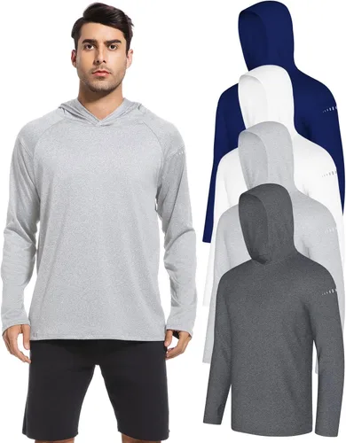 Vista 14 de Paquete de 4 camisetas de pesca con capucha UPF 50+ de manga larga para Gris claro-blanco-azul claro-gris profundo