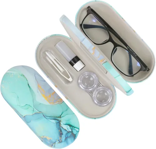 Vista 13 de Estuche 2 en 1 para Lentes de Contacto y Anteojos para Mujeres, Hombres y Niños, Estuche Duro Portátil de Doble Cara para Anteojos de Viaje