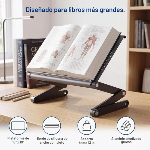 Vista 6 de Escritorio portátil y ajustable, ideal para libros. ergonómico. Color Plata