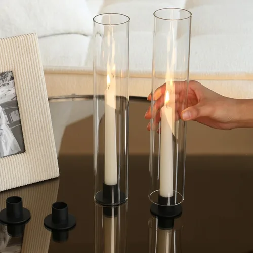 Vista 6 de Vixdonos Portavelas de cristal con soporte de vela de metal, juego de 6 portavelas cónicos modernos de 11.8 pulgadas de alto para bodas, fiestas