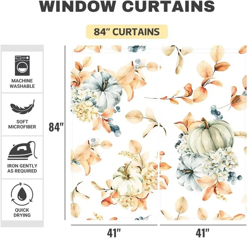 Vista 4 de Funnytree Cortina de ventana con estampado de calabazas de otoño, con estampado de cosecha de Acción de Gracias, decoración del hogar, granja