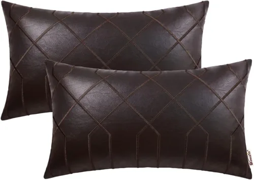Vista 13 de BRAWARM Fundas de almohada de cuero 16 X 16 pulgadas, paquete de 2 fundas de almohada de cuero sintético negro, fundas de almohada decorativas